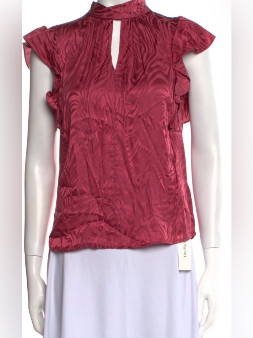 Rebecca Taylor Rose Red Mock Neck Flutter Sleeve Blouse